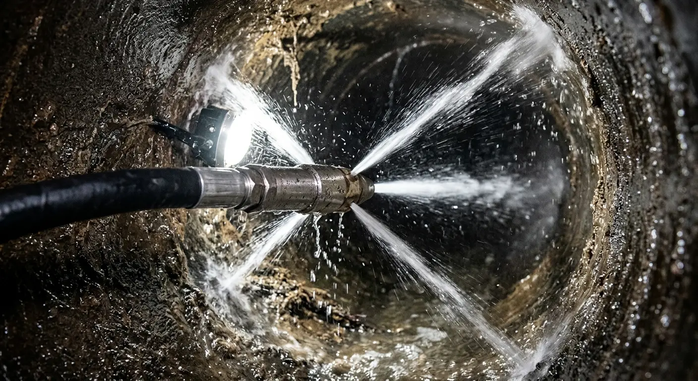 High-pressure hydro jetting nozzle cleaning sewer pipe for Storm Drain Cleaning in Arvin